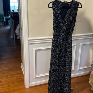 Jcrew gorgeous navy floral wide leg sleeveless jumpsuit with sash. size 12